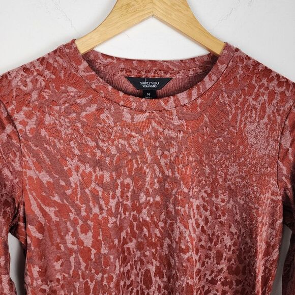 Simply Vera Vera Wang Textured Top Crewneck Long Sleeve Tee Knit Rust Size M - Picture 4 of 14